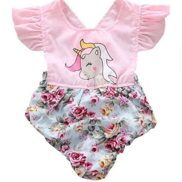pink Unicorn Floral Romper 6-9 months - Picture 5 of 6